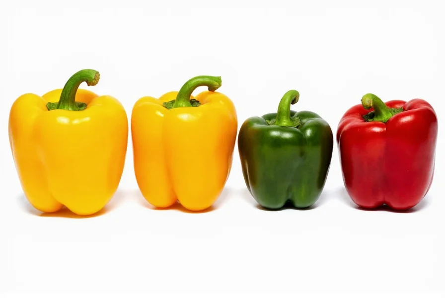 Comparison of UC Davis bell peppers next to other common varieties showing size and shape differences