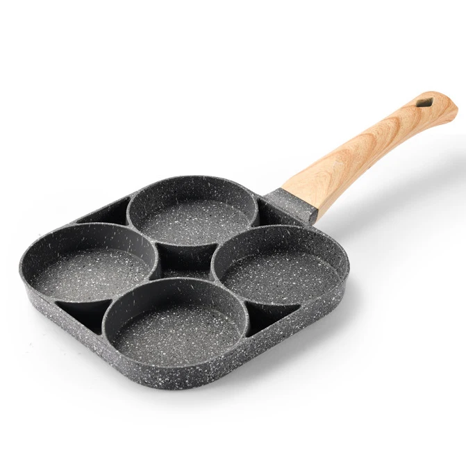 

4-Cups Aluminium Alloy non-stick egg frying pan,Multifunctional omelette pan with wood grain handle