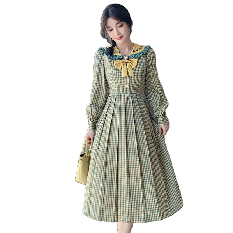 

Autumn New Mori Girl Small Fresh Doll Collar Dress Waist Slimming College Style Long Sleeve High quality Dress Women 2021