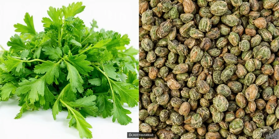 Dishes with fresh and dried parsley
