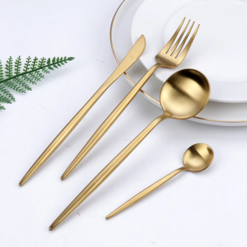

Golden color plating 18-10 cutlery dinner silverware knife fork spoon set stainless steel flatware