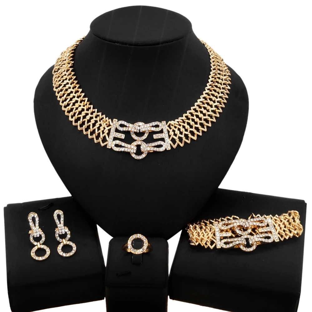 

Yulaili Latest Luxury Shiny Crystal Jewelry Set Designed For The Party Beautiful And Noble Brazilian Gold Women's Jewellery Sets