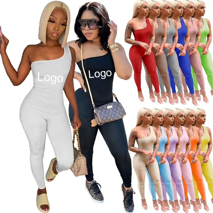 

14 solid colors plus size jumpsuits rompers sexy one shoulder jumpsuit sports workout butt lifting one piece romper jumpsuit, 14 colors