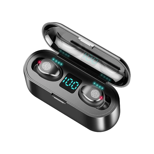 

Free Sample F9 TWS 5.0 Wireless Earbuds With 2000mAh Charging Sports Gaming Headset With LED Display Earphone, Black/white