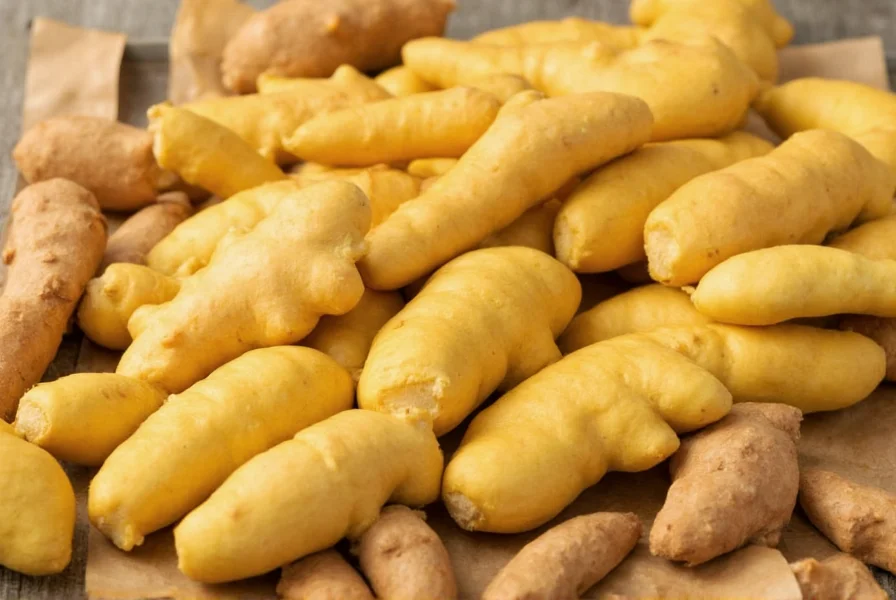 Golden ginger plant growing in tropical conditions with close-up of rhizome development