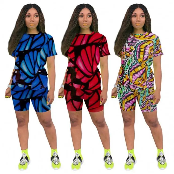 

MISSMOEN Hot Selling Summer 2021 Printing Casual Women Clothing Short 2 Piece Pants Set