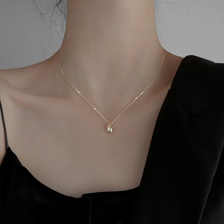 

SC Minimalist Tarnish Free Stainless Steel Necklace Jewelry Dainty 18K Gold Plated Teardrop Waterdrop Pendant Necklace for Women