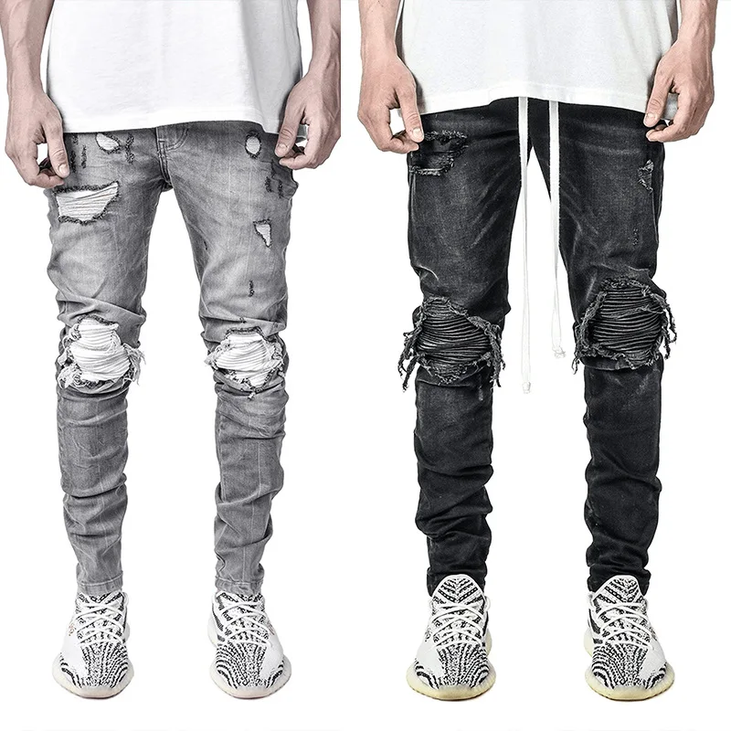 

2022 Latest design denim jeans Mens ripped jean pant with knee patches Streetstyle jean men, Blue