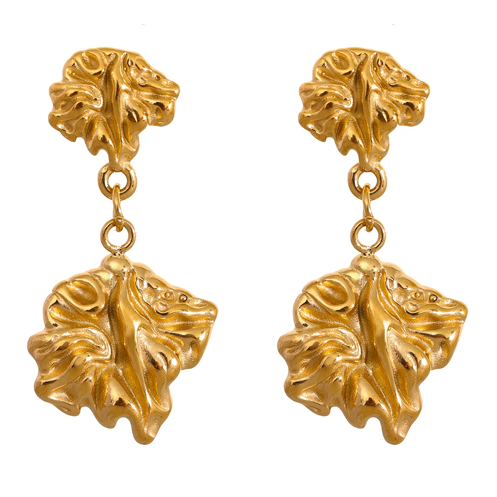 

JINYOU 2213 Cast Stainless Steel Vintage Golden Geometric Dangle Earrings Women Personalized Metal Punk Charm Jewelry Bijoux