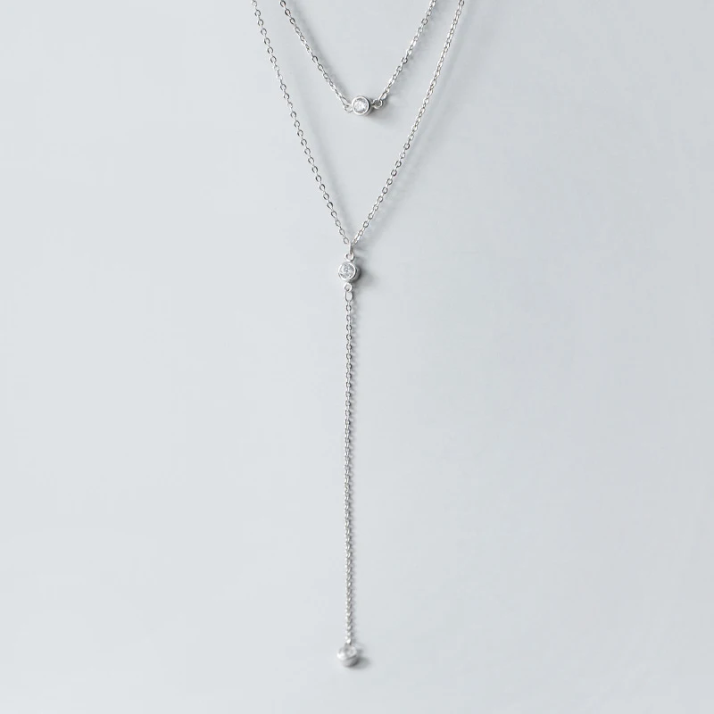 925 Sterling Silver Double Layer CZ Zircon Wedding Women Necklaces