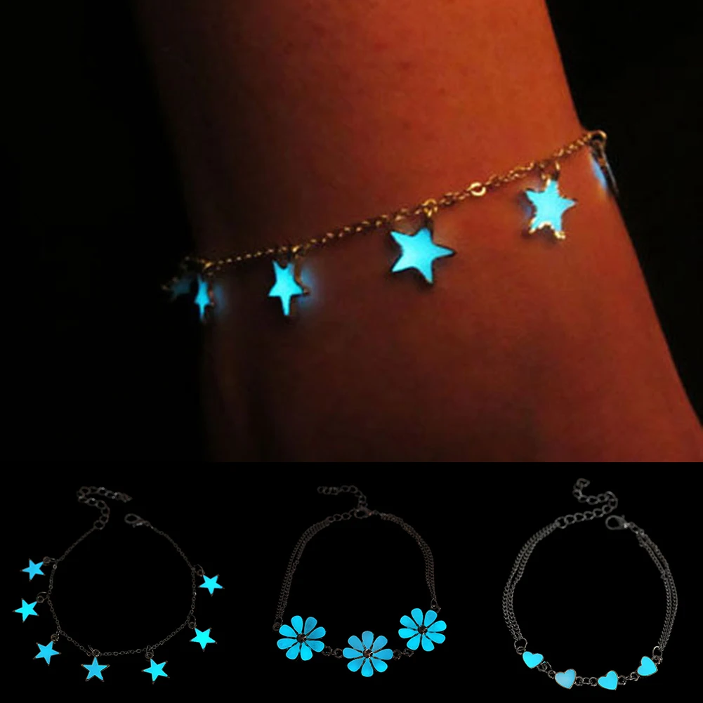 

Fashion Anklets For Women Little Star Heart Flower Glow in the Dark Ankle 2021 Bracelet On Leg Foot Summer Beach Jewelry, Silver color