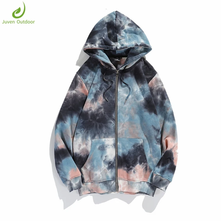 

Wholesale Custom Outdoor high street tie-dye oversize zip up hoodie, Customized color