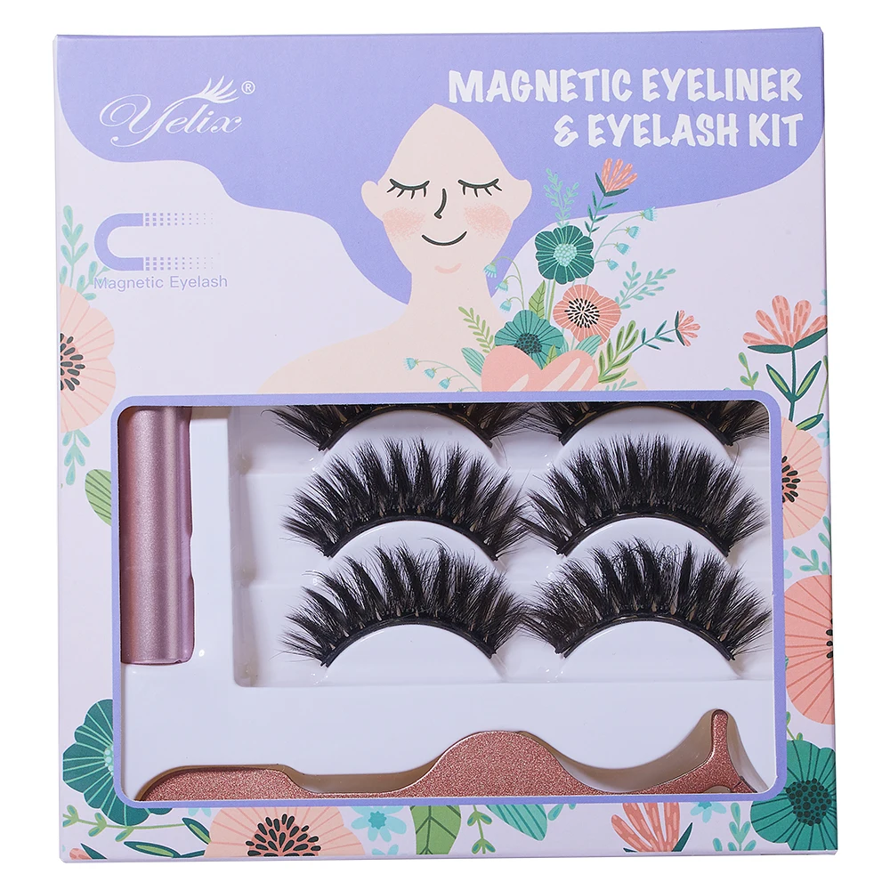 

Yelix 5 Pairs Full Strip Eyelash Kit Eyeliner and Magnetic Eyelash Packaging Box No Glue Needed, Black