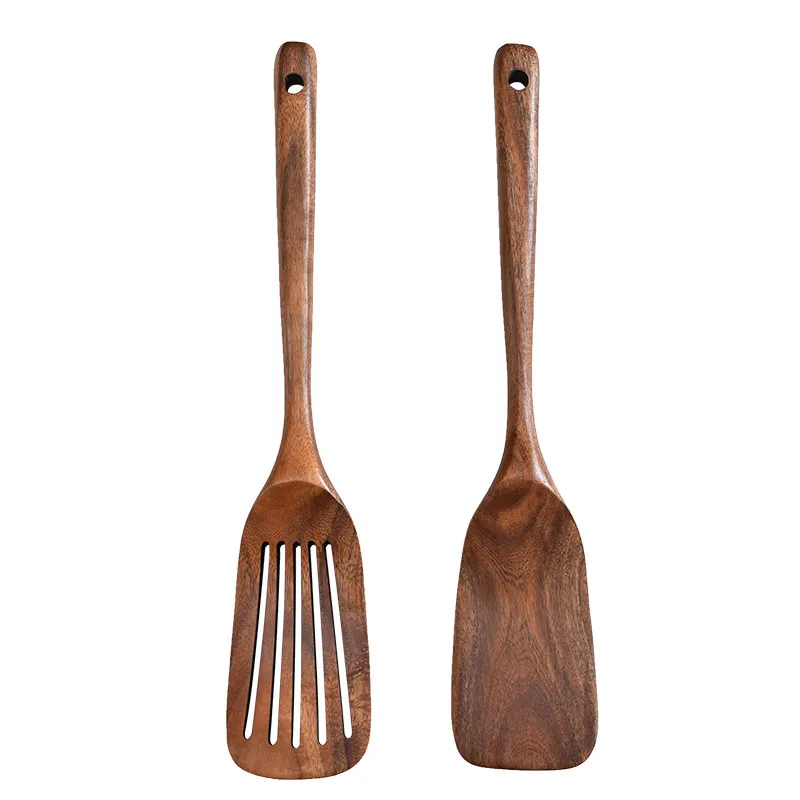 

Acacia Wood Slotted Turner and Spatula Set Nonstick Kitchen Wooden Utensils Housewarming Gifts for Housewife Chef Cook