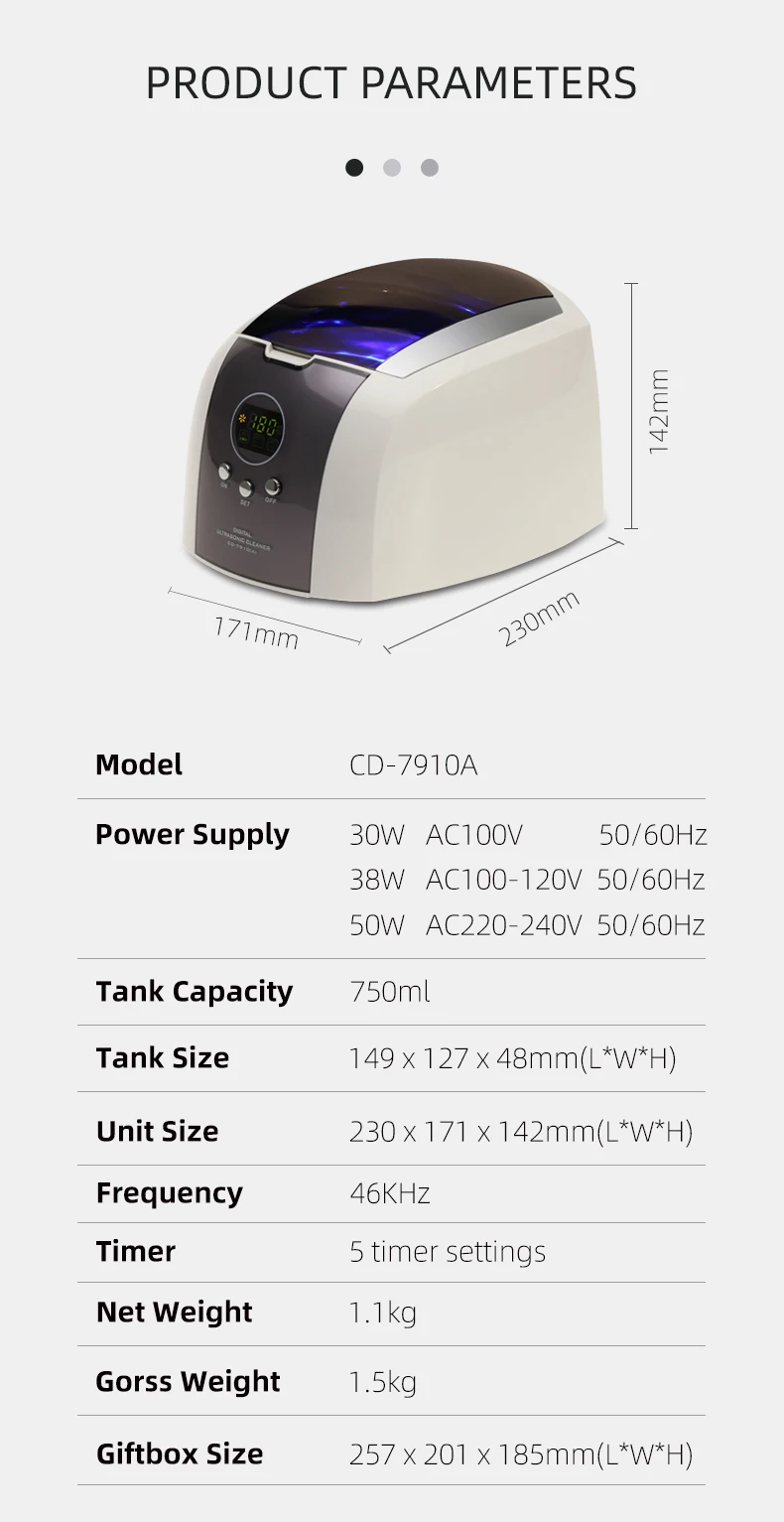 Codyson 750ml Digital Cd Vcds Ultrasonic Jewelry Cleaner Cd 7910b