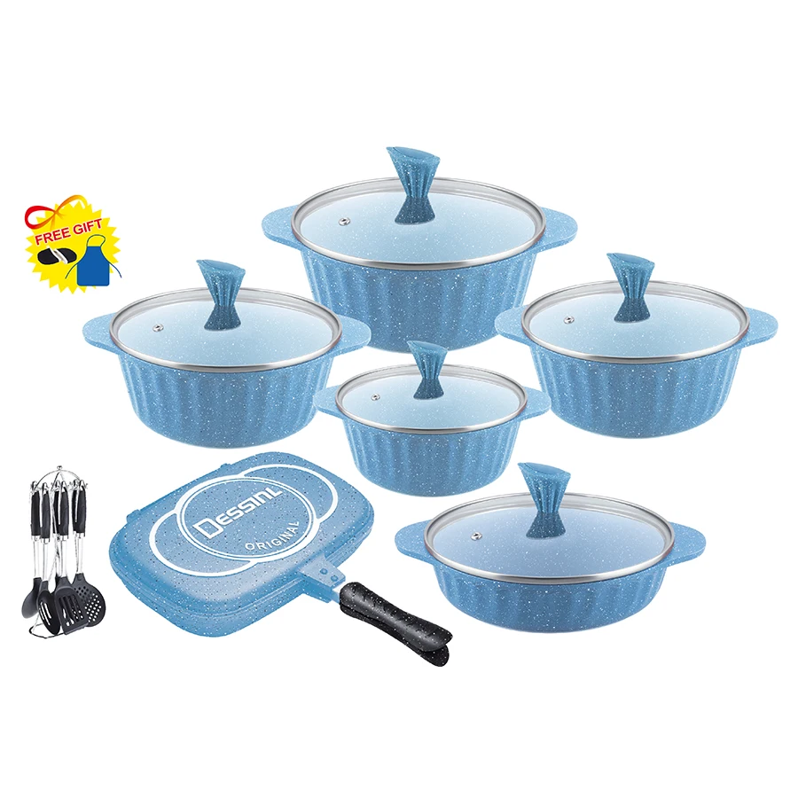 

2021 Kitchen cooking aluminum cookware induction non stick pot cookware sets with glass lid, Customized color