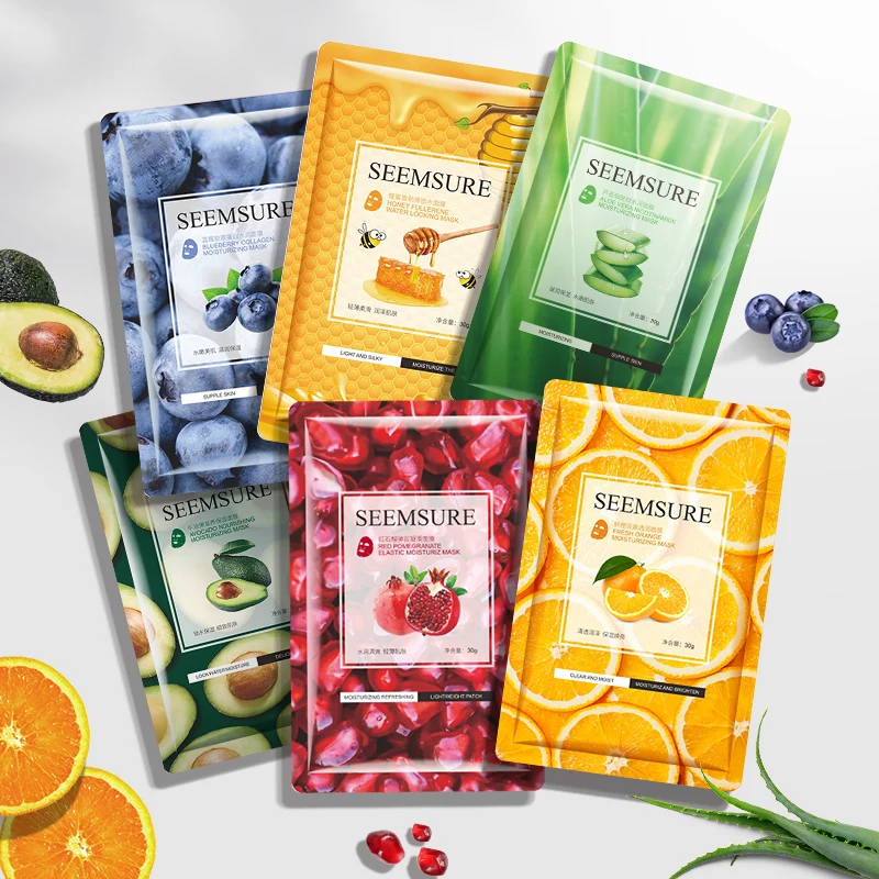 

Natural Plant Beauty Organic Face Sheet Mask Skin Care Moisturizing Silk Aloe Vera Face Masks Fruit Facial Mask 30Ml