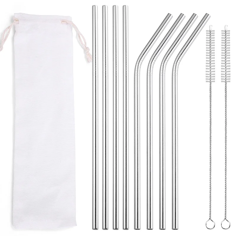 

Amazon Hot Sale Bar Accessories Metal Stainless Steel Reusable Drinking Straws Set
