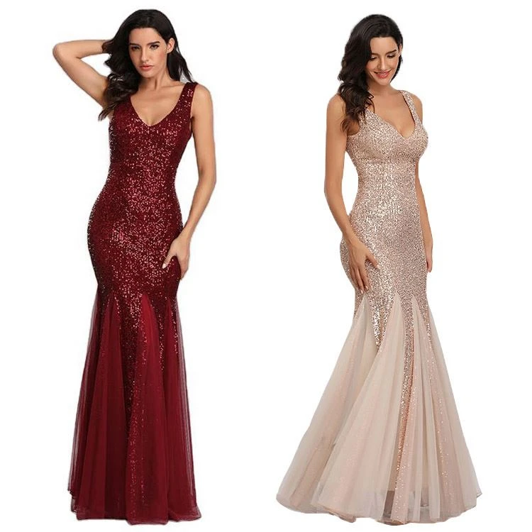 

Wholesale high quality fashion long mermaid Sequins prom dress, Customized color