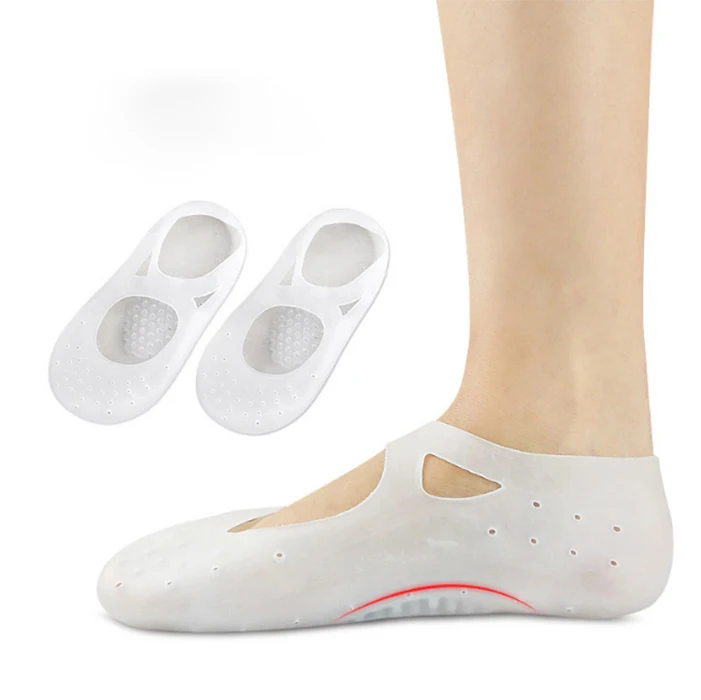 

Wholesale silicone SEBS moisturizing socks Gel Heel compression Socks Toe Open Moisturizing Silicone Heel Sleeve, White