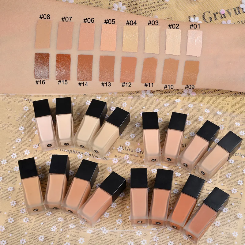 

16 Color Vegan waterproof full coverage foundation Private Label Waterproof Natural Makeup Liquid Foundation, 16 colos