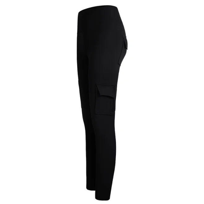 

Pocket fitness pants stretch tight exercise pants high waist outdoor running bodybuilding buttocks long pants, Black,military green