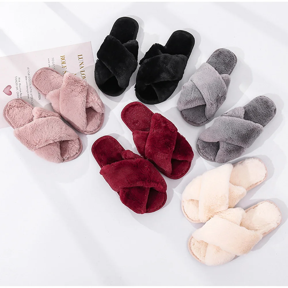 

Mom Lover New 2021 Women Furry Gocci Slippers Winter Faux Fur Indoor Slippers Home Shoes For Ladies, Mixed color