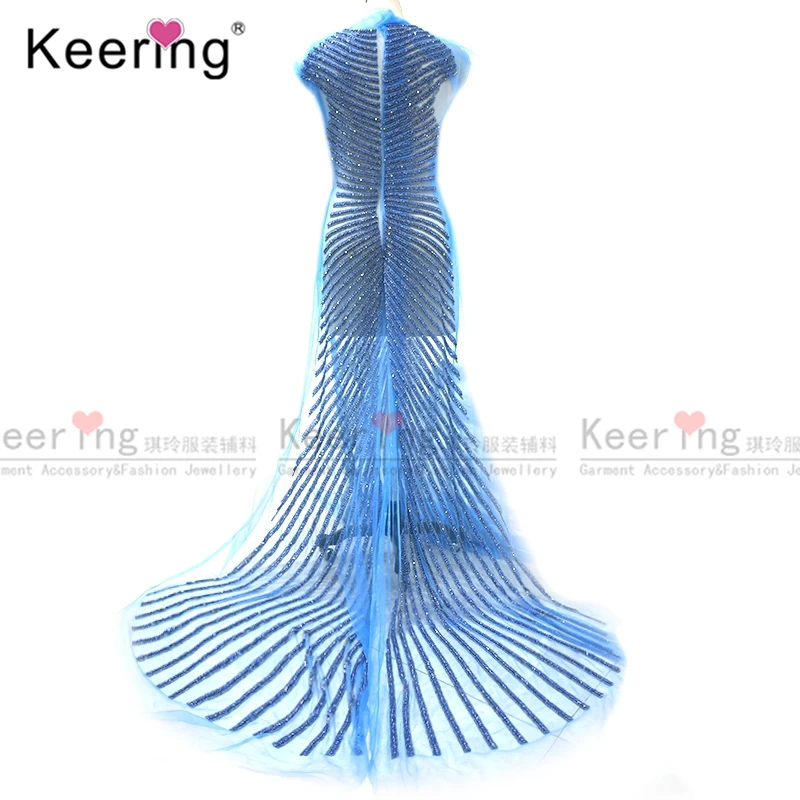 

Floor-length azure blue panel rhinestone bodice for party dress WDP-083