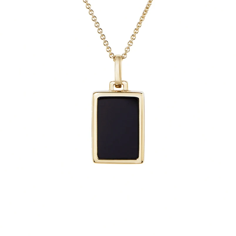 

Gemnel luxury black onyx rectangle locket necklace sterling silver mother of pearl open charm
