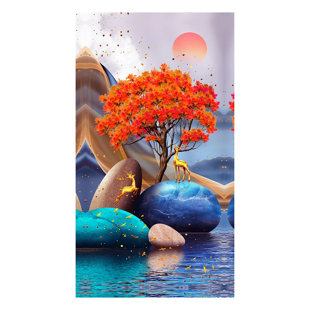 Red Tree Painting Print on Canvas Wall Painting Print Landscape Paintings for Hotel Decor