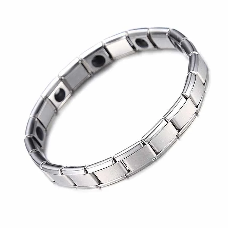 

Man Hand Chain Energy Health Germanium Magnetic Bracelet Male Stainless Steel Bracelets For Women Men, Silver