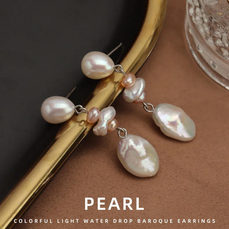

original design water baroque long pendant earrings water droplets pearl earrings with 925