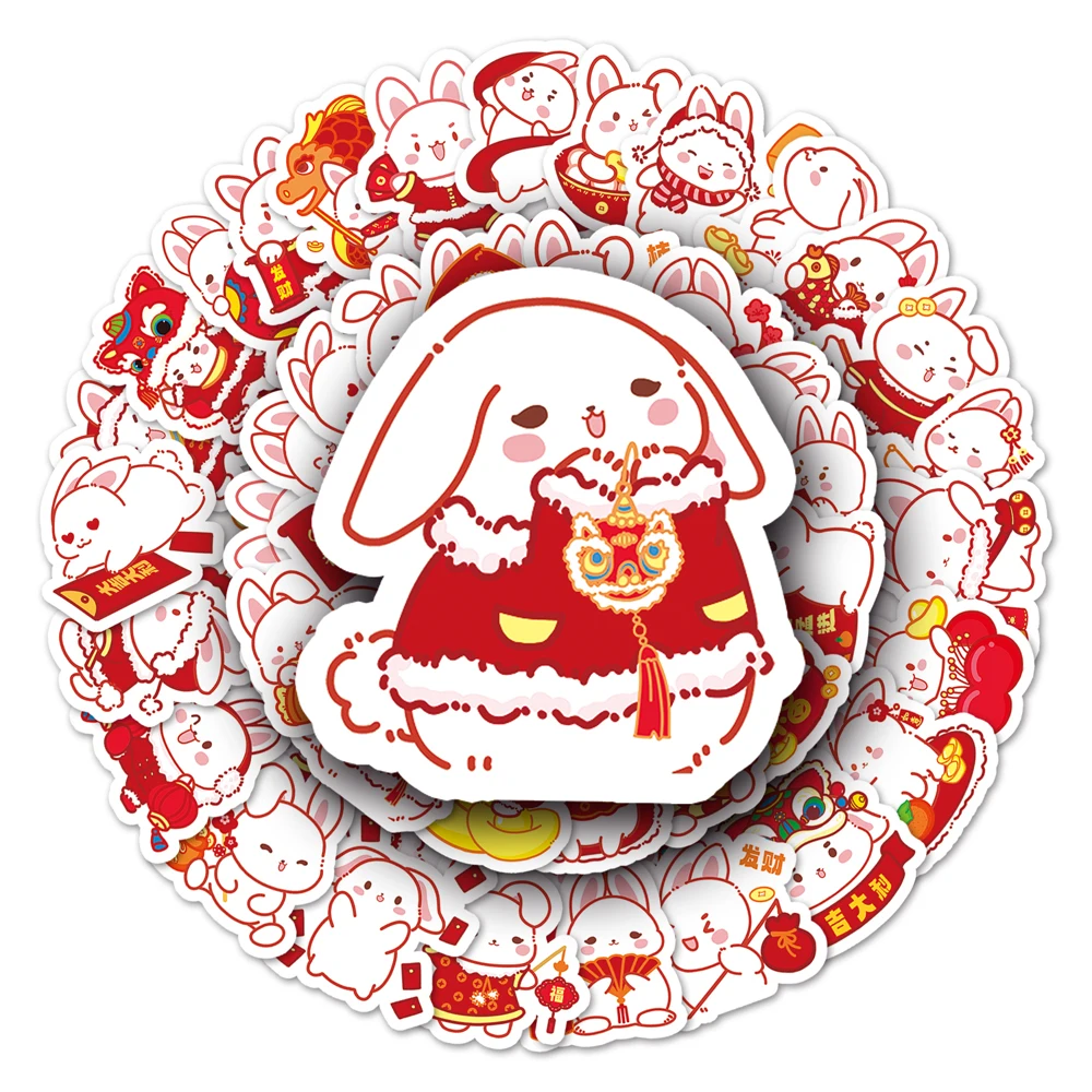 

50pcs Creative New Year Rabbit Cartoon Sticker Decorative Laptop iPad Vinyl Waterproof Sticker