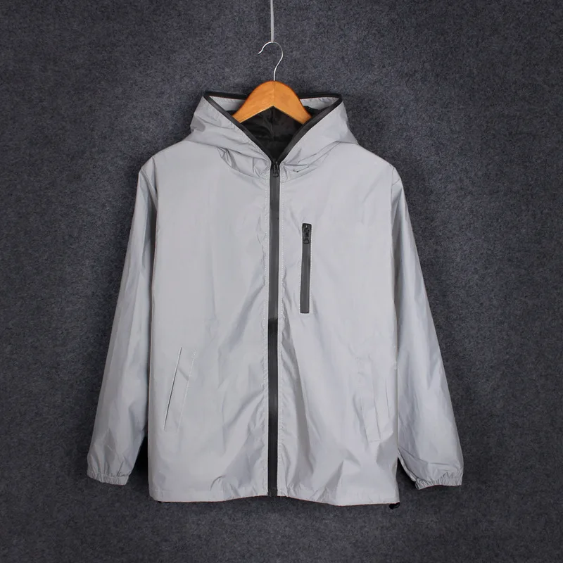 

OEM customization Noctilucent clothing men's reflective jacket windbreaker Streetwear Hooded coats outwear night shiny jackets