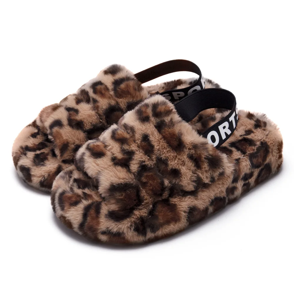 

Lady Fluff Yeah Slide Slipper The slope heel straps loose straps out to wear open toes leopard print slippers, Customized color