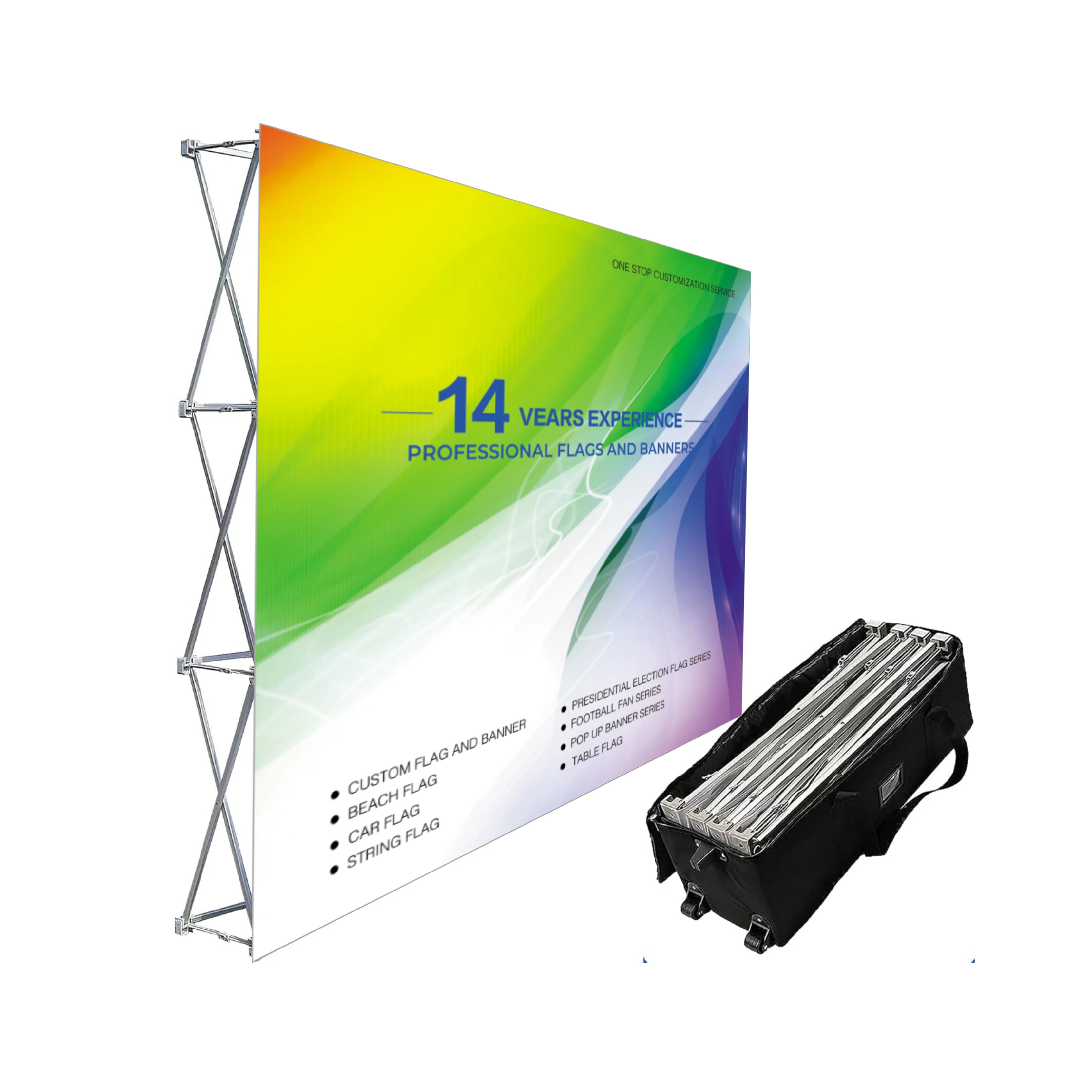 AOZHAN 10ft*10ft Aluminum Pop Stand Backdrop Foldable Display Stands Polyester for Exhibition PoP Straight Backdrop Display