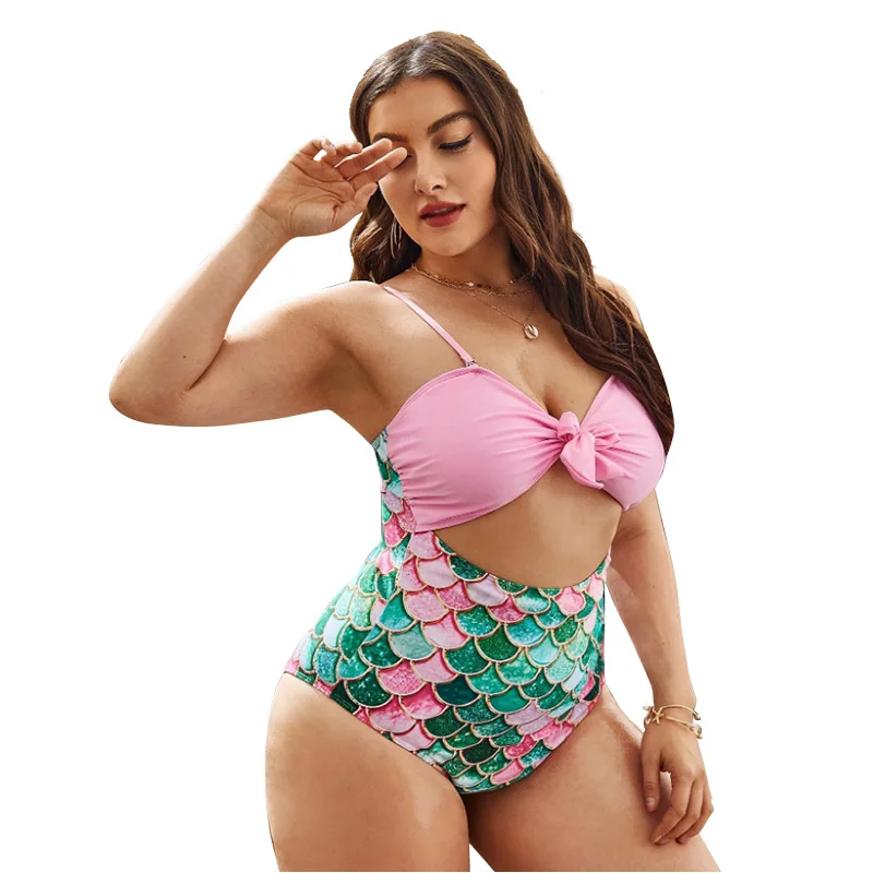 

2022 New Bikini Swimwear High Cut Out Mermaid Print One Piece Swimsuit Plus Size Swimwear Eco Friendly Recycled Nylon Swimwear