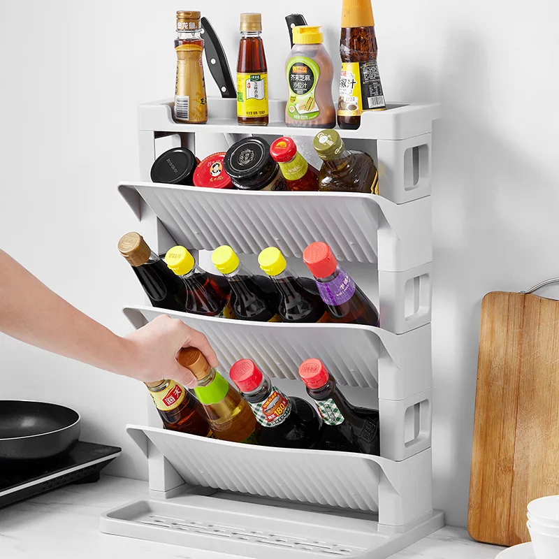 

BBA336 Home Easy Clean Durable Kitchen Storage Rack Simple Multi-layer Sauce Bottle Seasoning Rack, Grey ,white