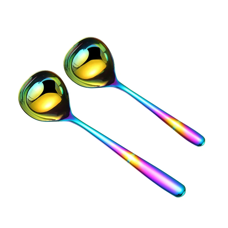 

High quality 304 edible round stainless steel table big gold soup service spoon, Silver/gold/rose gold/black/blue/multicolor