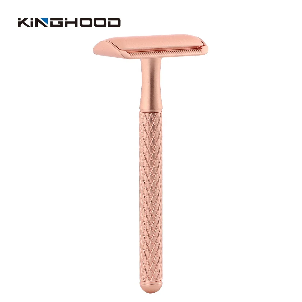 

Rose Gold Customized Lady Body Double Edge Blade Safety Razor Male Portable Face Metal Shaver, Matte rose gold