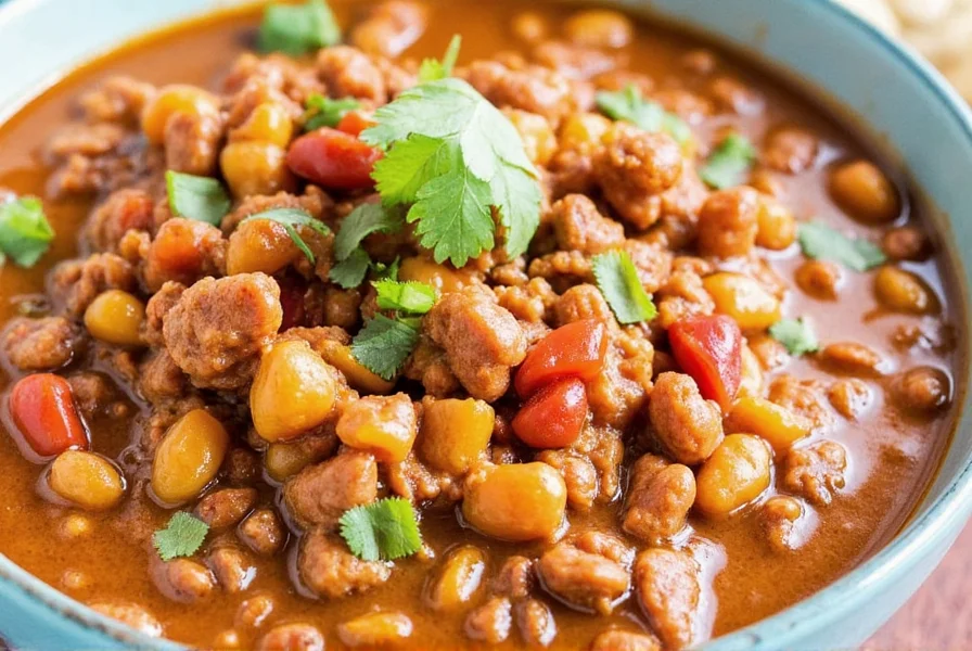 Homemade turkey chilli in a bowl