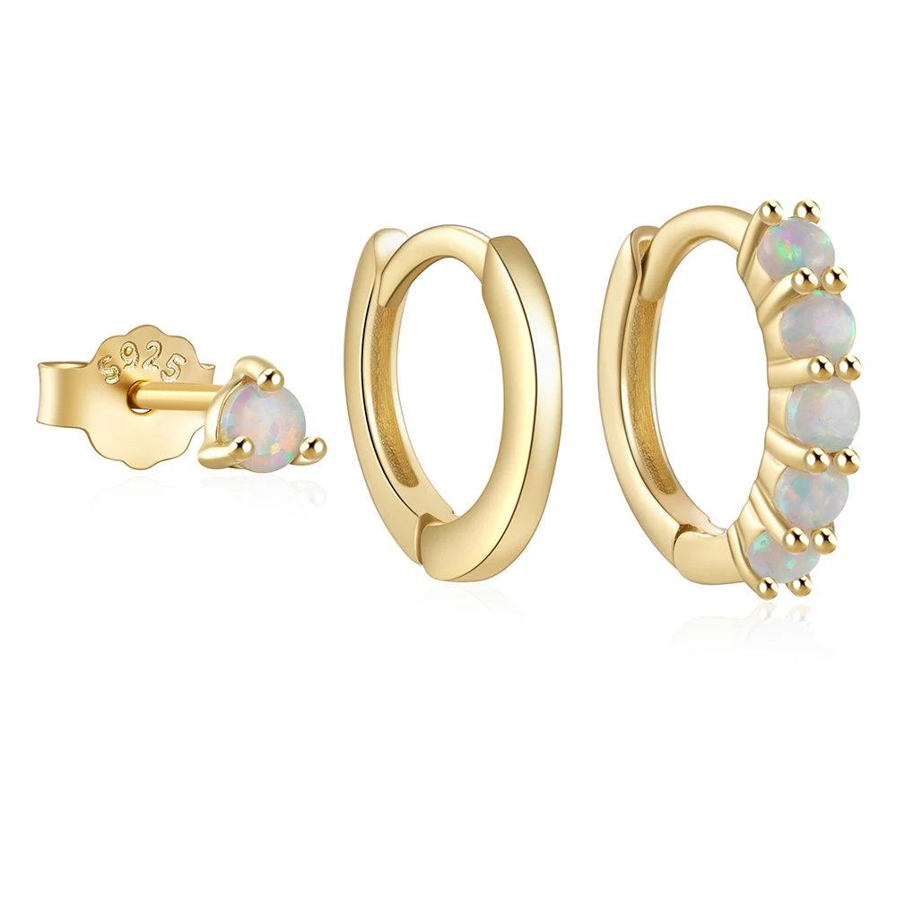 

wholesale silver earrings women 925 sterling silver opal hoop earrings 18K gold plated opal diamond stud earring jewelry sets