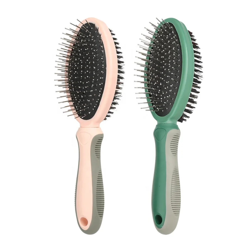 

Factory Wholesale Custom Logo Double Sided Plastic Cat Massage Hair Brush Dog Pet Pin Grooming Brush