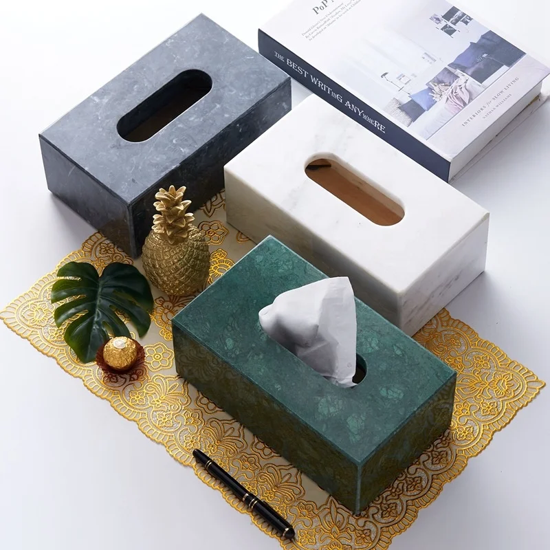 

Modern Home Decoration Tissue Box High-end Elegant Hotel Supplies Desktop Napkin Paper Box Marble Tissue Box, As sample