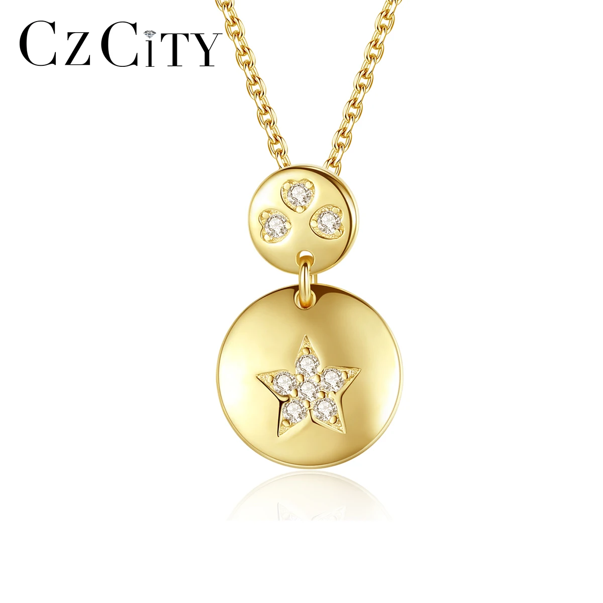 

CZCITY Chain Beautiful 925 Sliver AAA Zircon Star PendantS 925 Sterling Silver Necklace for Girls