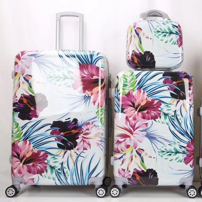 

2019 good quality colorful flower travel trolley luggage sets cheap suitcase carry bag, Black/silver/green/yellow/dark blue/ so on