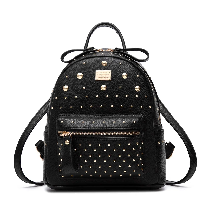 

2021 hot wholesale fashion Teenage Girls Fashion Female Backpack School bag rivet mini backpack, Customized color