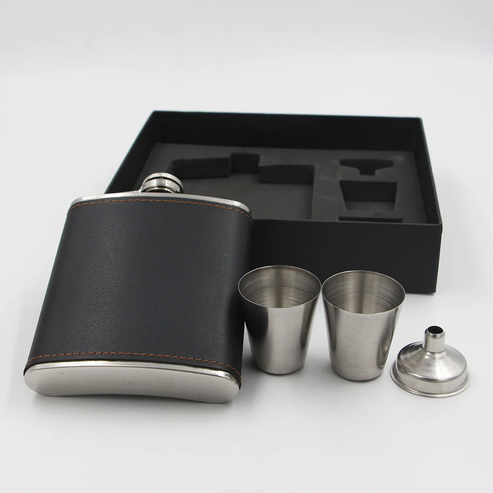 

stainless steel 7oz Liquor/Alcohol Hip Flask with 2 shot glasses and 1 stainless steel funnel with Gift Box, Any color