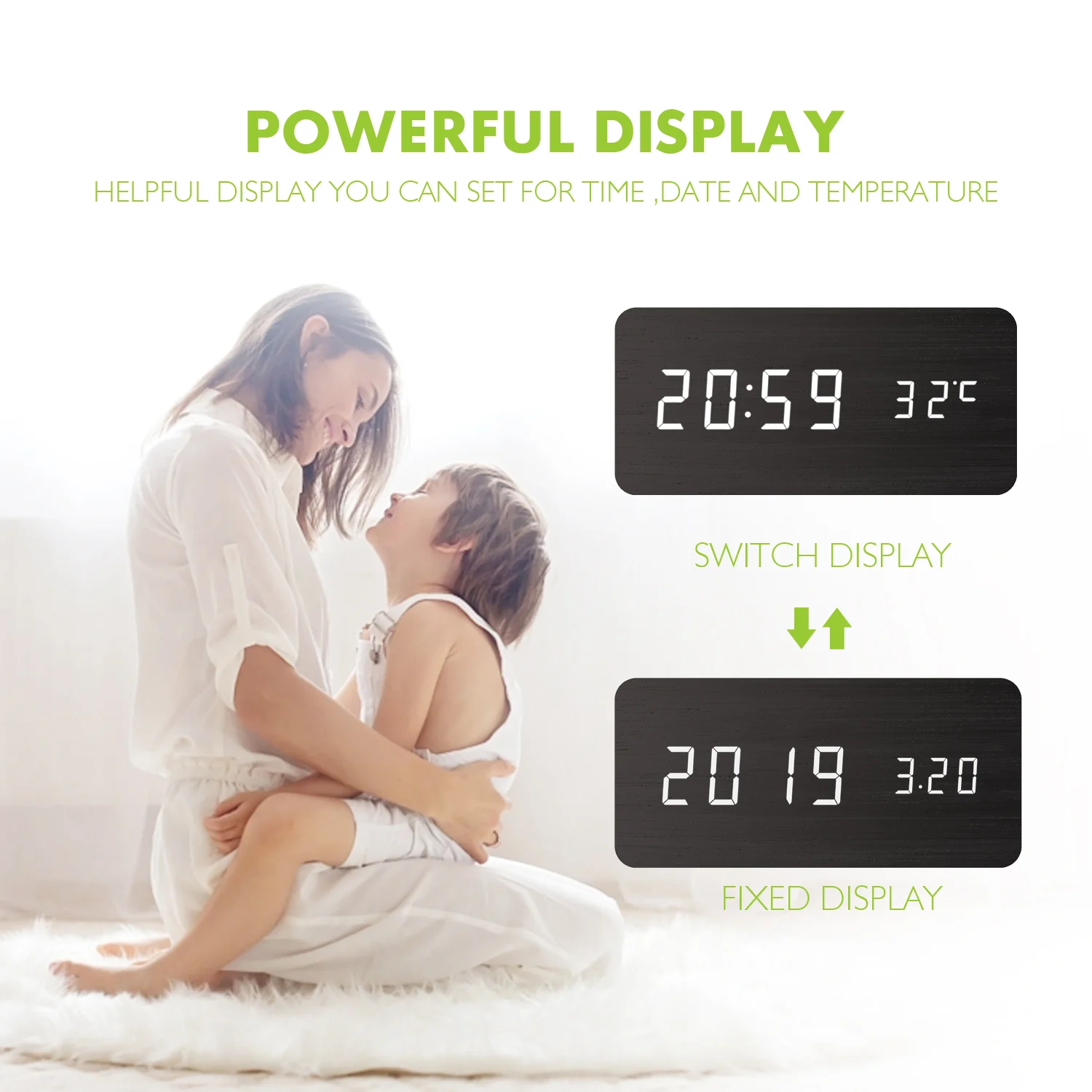 Baldr B9299 Wooden Alarm Clock Digital Clearance Markdown Wood Clocks