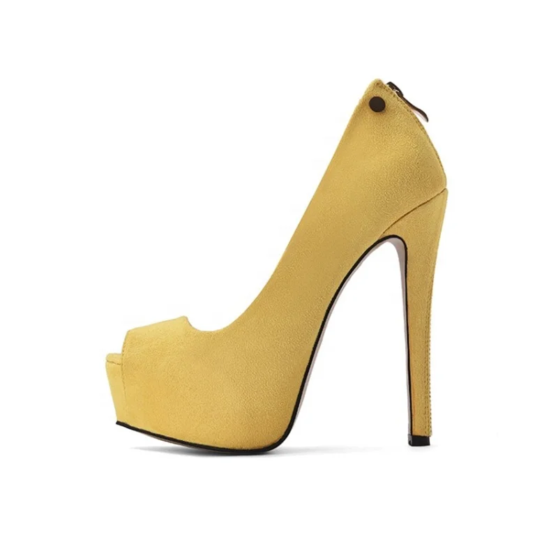 

2021 New Arrival Yellow Peep Toe Zipper Heel Platforms Women Pumps Shoes Genuine Leather Upper Wrap Heel Ladies High Heel Shoes